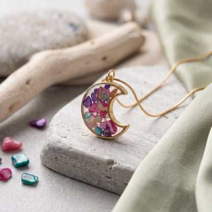 Prism Moon Charm Pendant | Celestial Crystal Necklace