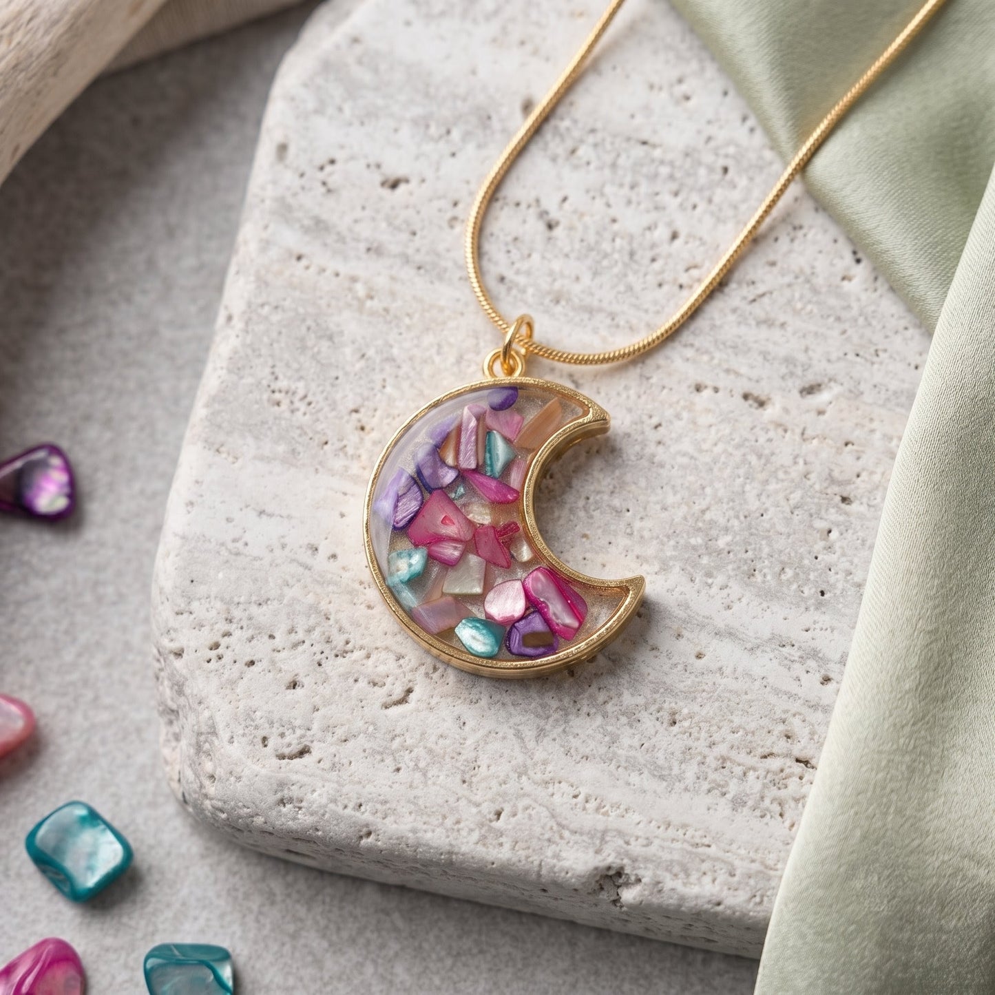 Prism Moon Charm Pendant | Celestial Crystal Necklace