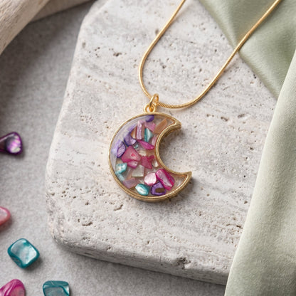 Prism Moon Charm Pendant | Celestial Crystal Necklace