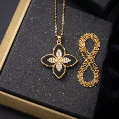Black Orchid Pendant | Floral Petal Golden Necklace