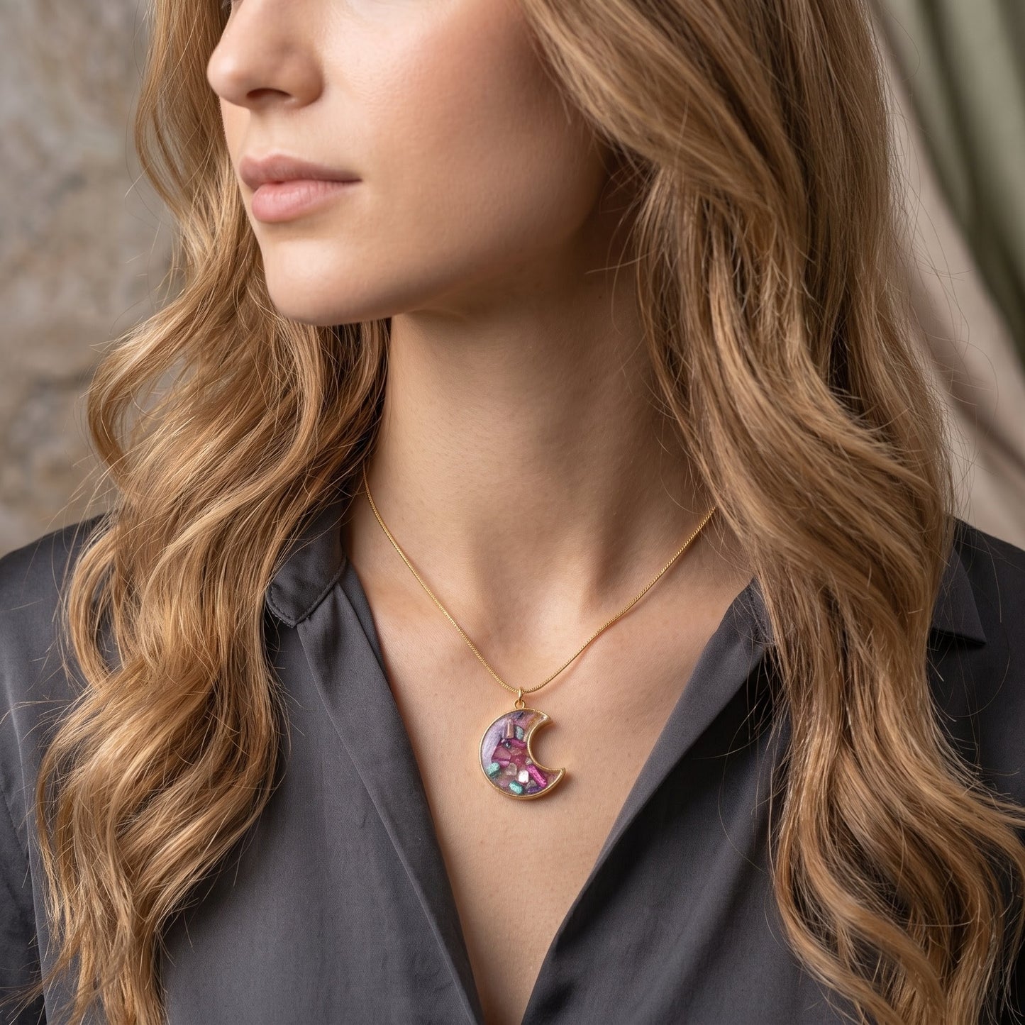 Prism Moon Charm Pendant | Celestial Crystal Necklace