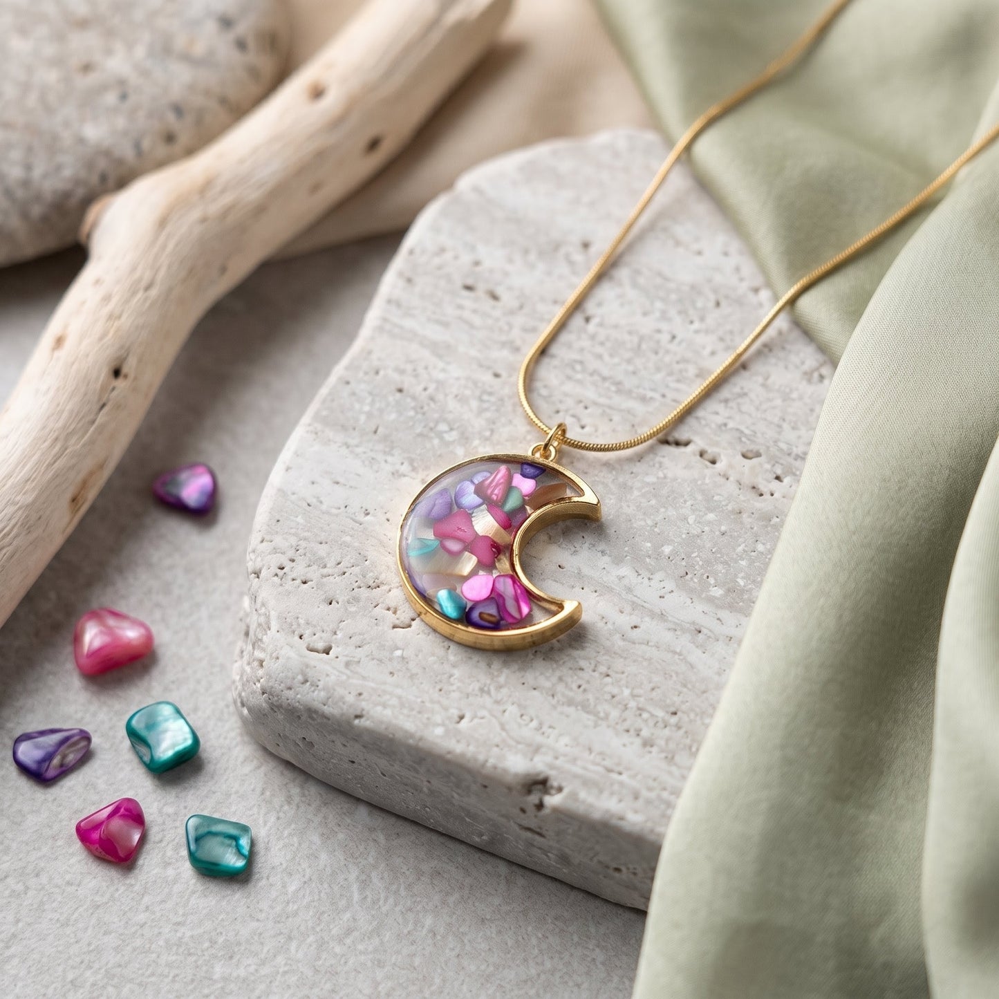 Prism Moon Charm Pendant | Celestial Crystal Necklace