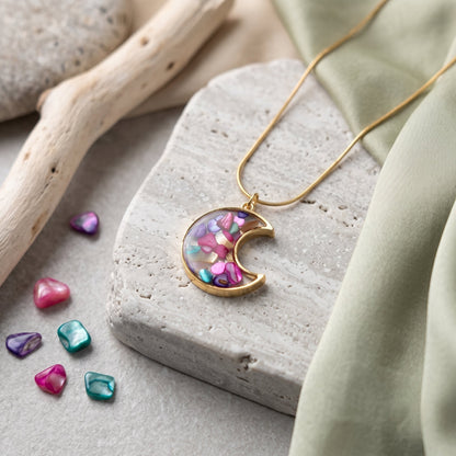 Prism Moon Charm Pendant | Celestial Crystal Necklace